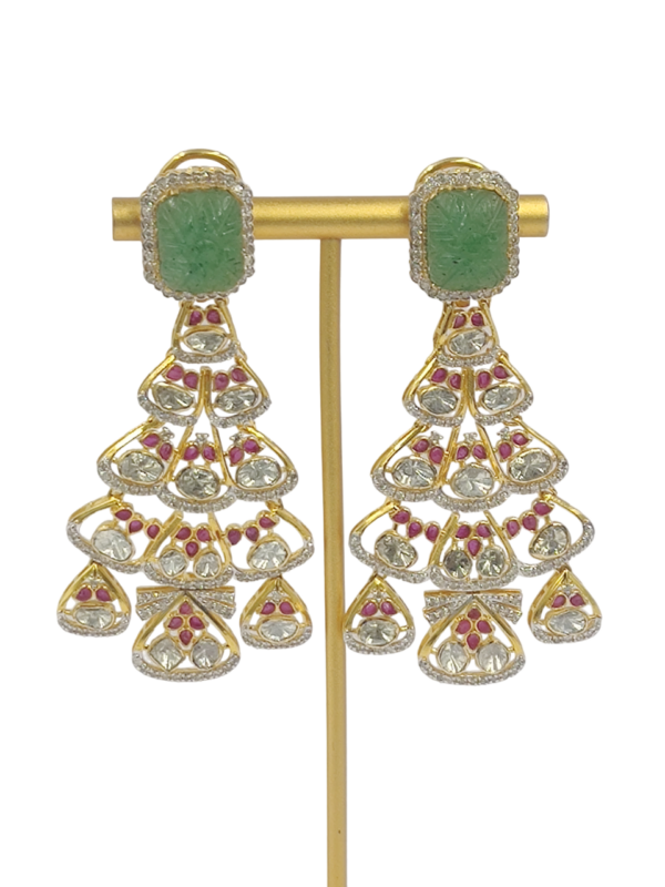 14K Gold Polki Emerald Earrings